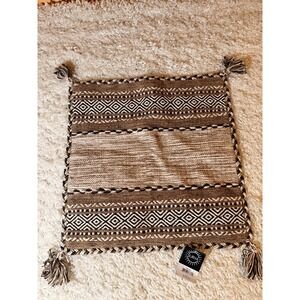 New Surya Trenza 18x18 Throw Pillow Cover Brown White Geometric Patterned